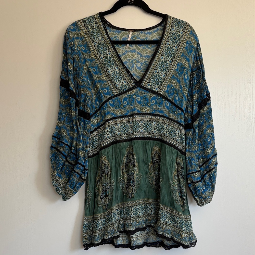 Free People Blue and Green Paisley Blouse